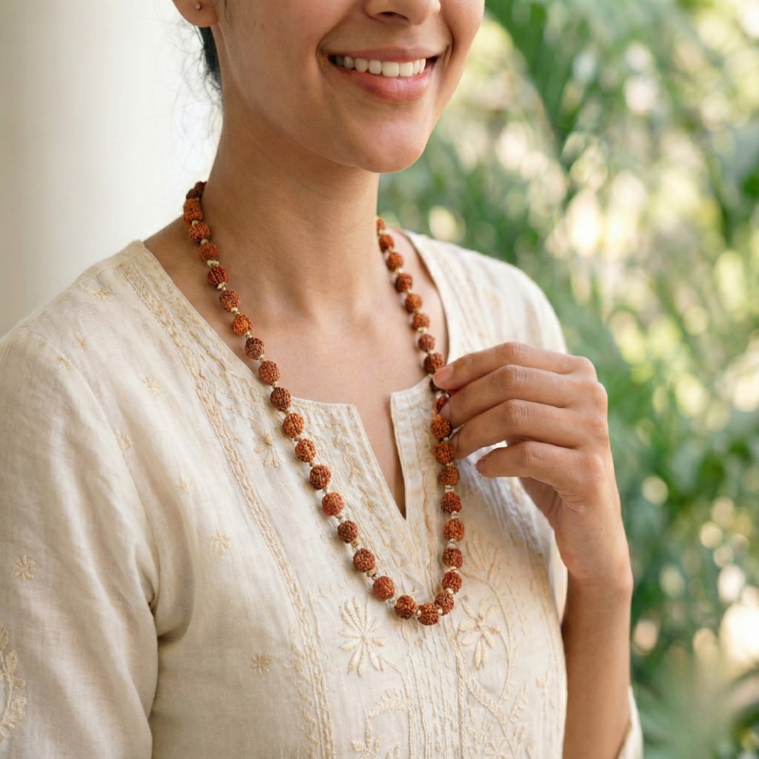5 Mukhi Rudraksha Mala with Silver Cap – Lab Certified