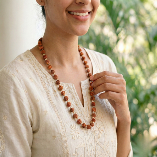 5 Mukhi Rudraksha Mala with Silver Cap – Lab Certified