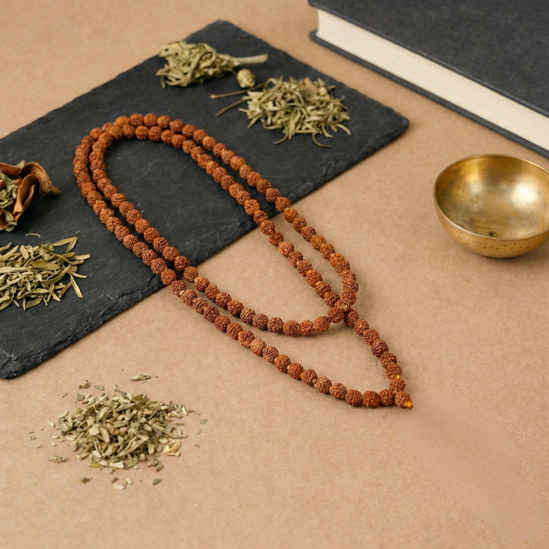 5 Mukhi Rudraksha Mala with Silver Cap – Lab Certified