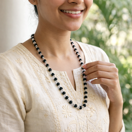 Black Karungali Mala with Silver Cap – Lab Certified