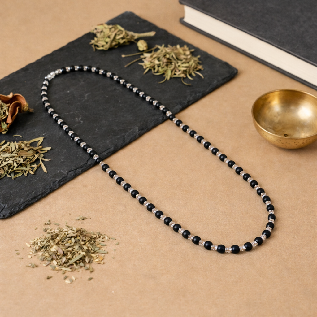 Black Karungali Mala with Silver Cap – Lab Certified