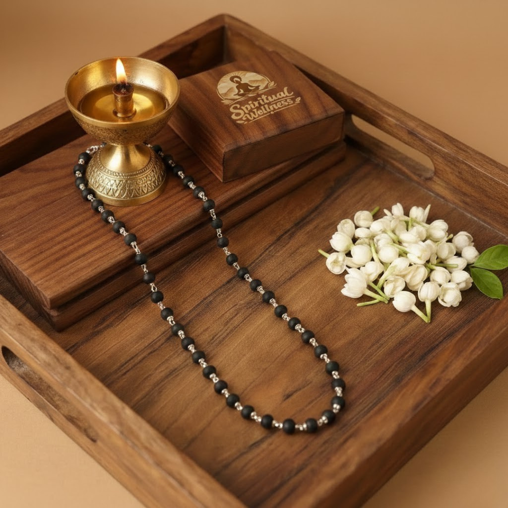 Black Karungali Mala with Silver Cap – Lab Certified